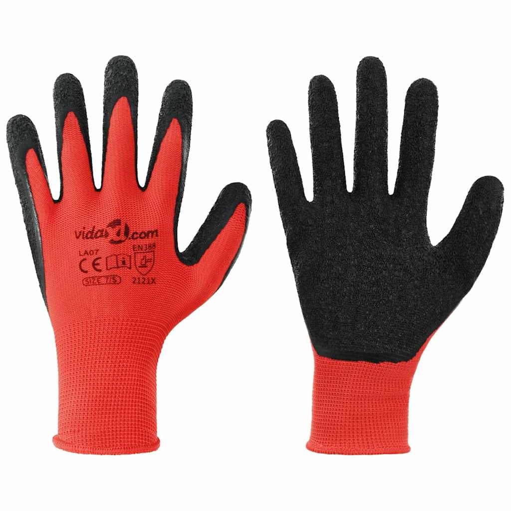 vidaXL Werkhandschoenen 24 pcs Rood en Zwart 7 / S Latexcoating