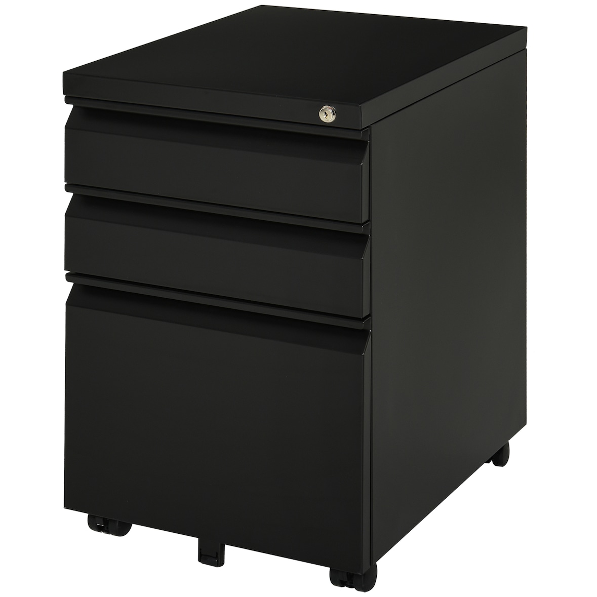 Rollcontainer Büroschrank Stahl Schwarz 39x48x60 cm mit 3 Schubladen und Rollen abschließbar, zentrale Verriegelung, für Büro und Home Office