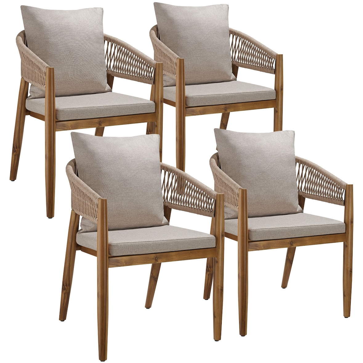 tectake Tuinstoel Manacor, ropedesign - 4-delige set zandkleur