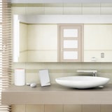 thumbnail of Relaxdays Kosmetikeimer, Bambus Schwingdeckel, moderner Bad Mülleimer, Kunststoff, 5,5 L, H x D: 26,5 x 18 cm, weiß