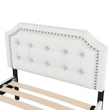 thumbnail of Polsterbett 90x200 mit Stauraum, Bettgestell mit zwei Schubladen, verstellbarer Nachttisch, gepolstertes Einzelbett mit Leinenbezug Hellbeige