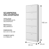 thumbnail of Scarpiera Salvaspazio 5 Ante Mobile Ingresso Slim Legno 63x24x185 cm - Bianco