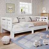 thumbnail of Herzförmiges Tagesbett Kiefer Massivholz 180x200 ausziehbar mit 2 Schlafplätzen, multifunktional als Sofa und Bett, Weiß