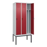 thumbnail of C+P Spind Classic PLUS, Gestell, 3 Abteile, HxBxT 212x90x50cm, Sicherheitsdrehriegel, Hellgrau/Rubinrot von PROREGAL