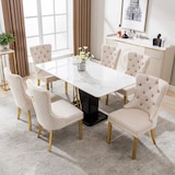 thumbnail of Merax Silla de Comedor Juego de 6 Sillas de salón 6 Piezas Silla tapizada Patas de Apoyo de Acero Inoxidable Chapado en Oro Terciopelo Beige