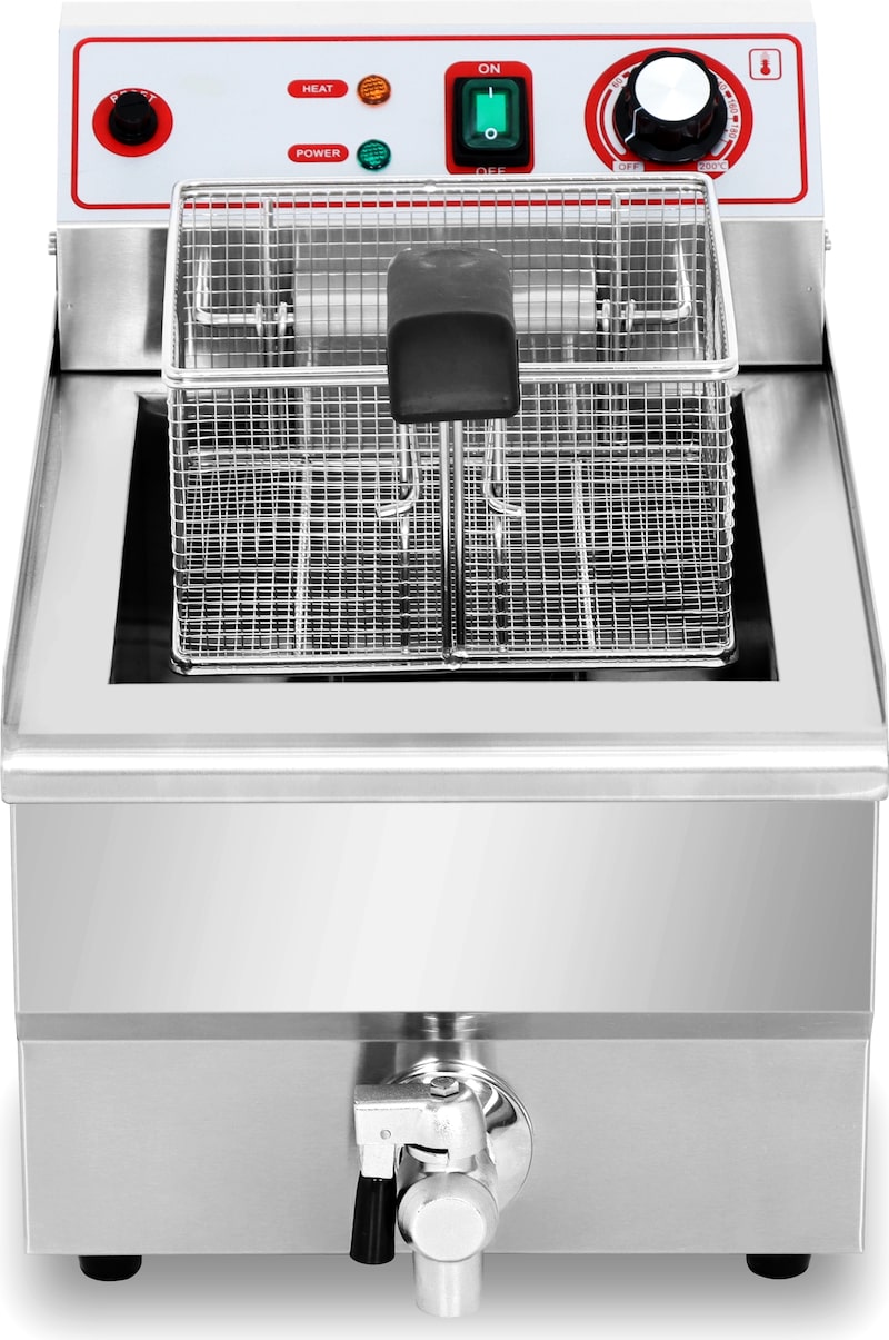 Una freidora eléctrica profesional con una cesta.