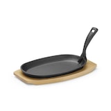 thumbnail of HENDI Gietijzeren schaal met houten onderlegger en greep, Zwart, 280x140x(H)30mm