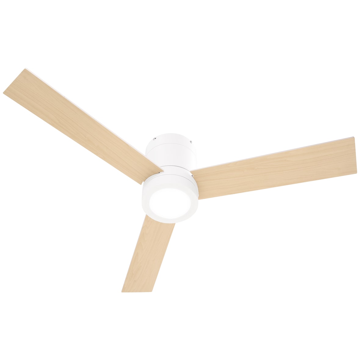 HOMCOM Ventoinha de Teto 48W com Luz LED Controle Remoto 3 Velocidades Temporizador 3 Lâminas de Madeira Ø112x25cm Branco