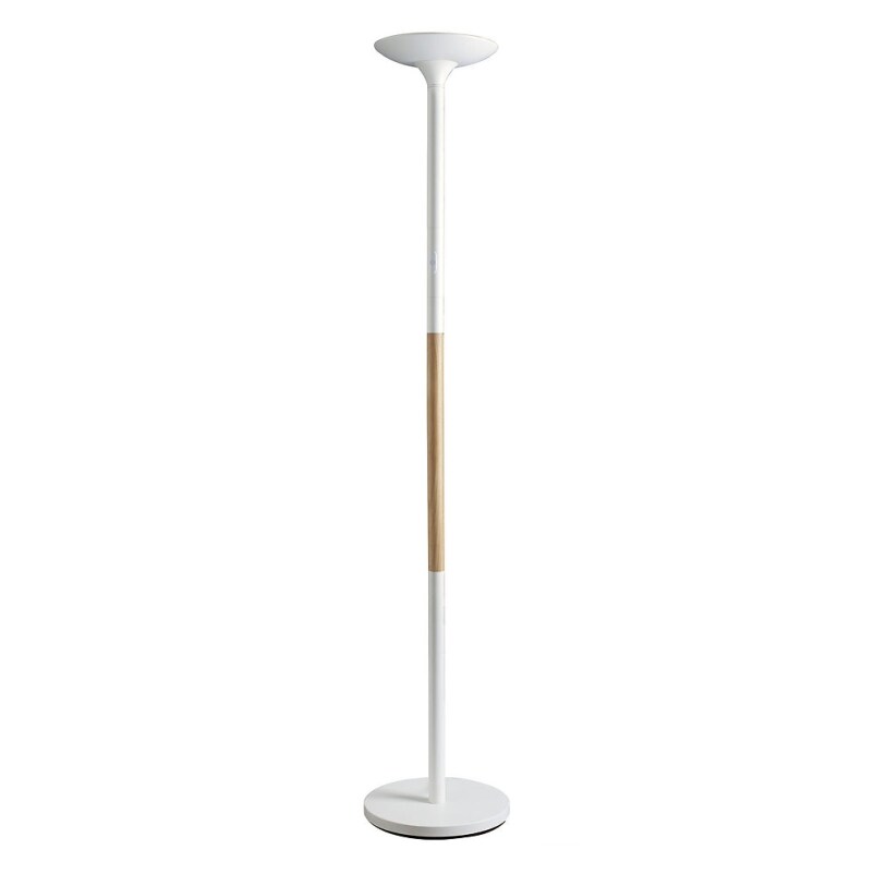 Lampadaire à éclairage indirect Pryska, à LED, coloris blanc/hêtre