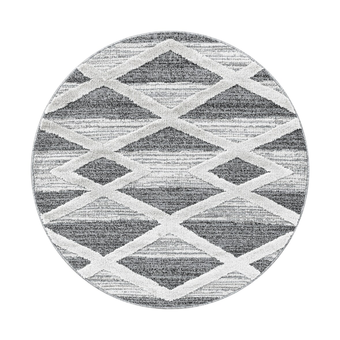 Teppich Wohnzimmer 3D Geometrisch Modern Waschbar Strapazierfähig Esszimmer OEKO-TEX Rund Grau 200x200 cm Gekettelt – GENF von Kadima Design