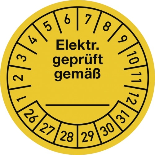 Dreifke® Prüfplakette Elektr. geprüft gemäß 2026-2031, Dokumentenfolie,Ø 30 mm,10 Stück/Bogen