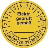 thumbnail of Dreifke® Prüfplakette Elektr. geprüft gemäß 2026-2031, Dokumentenfolie,Ø 30 mm,10 Stück/Bogen