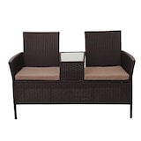 thumbnail of Poly-Rattan Sitzbank mit Tisch HWC-E24, Gartenbank Sitzgruppe Gartensofa, 132cm ~ braun, Kissen creme
