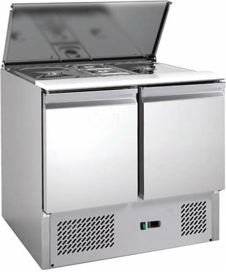 Gastro Kühltisch Saladette Edelstahl | 213 L | 2 Türen | Kühltheke Profi GN 1/1