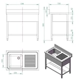 thumbnail of Lavello in acciaio inox con base 120 x 70 x 90 cm - 1 vasca a sinistra
