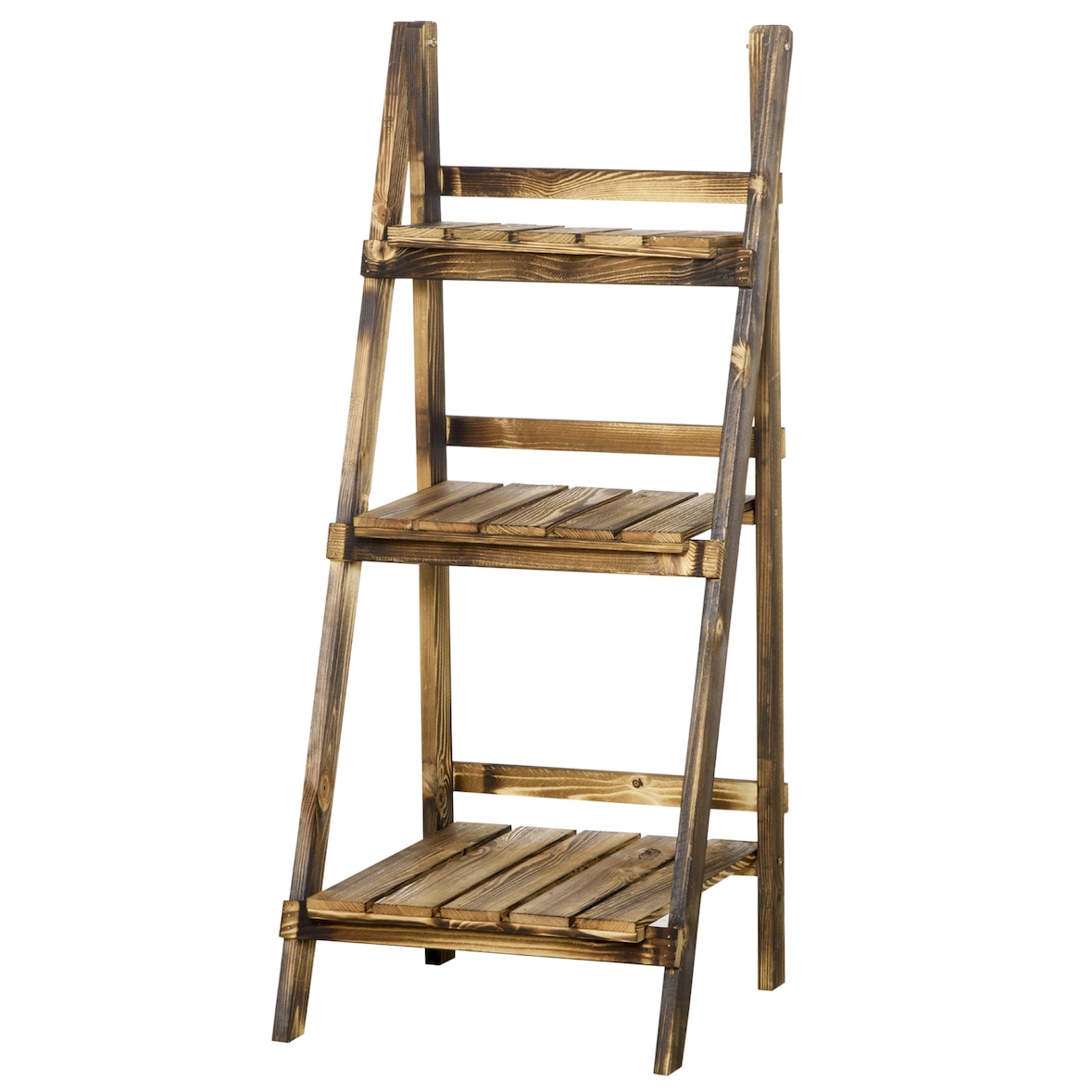 Outsunny Portapiante Pieghevole Portavasi in Legno di Abete con 3 Livelli Scaffale da Esterno per Piante Portafiori 40x37x93cm