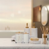 thumbnail of Relaxdays Wattestäbchen-Behälter, Kunststoff, mit Bambusdeckel, Organizer Wattepads und Wattestäbchen, transparent/natur