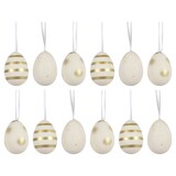 thumbnail of 12 Ostereier zum Aufhängen 4x6cm bruchfeste Plastikeier Kunststoffeier Osterdeko Kunststoff  Deko Eier Hängend Hängedeko Frühlingsdeko Weiß Gold