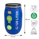 thumbnail of plasteo® 120 Liter Weithalsfass mit Deckel und Spannring, Lebensmittelecht, BPA-Frei, Futtertonne Kunststofffass Deckelfass Regentonne Sauerkrautfass