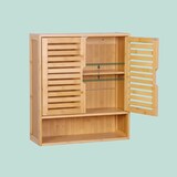 thumbnail of Relaxdays Hängeschrank Bad, 3 Fächer, HBT: 66 x 59 x 21 cm, Lamellentüren, Magnetverschluss, schmaler Wandschrank, natur