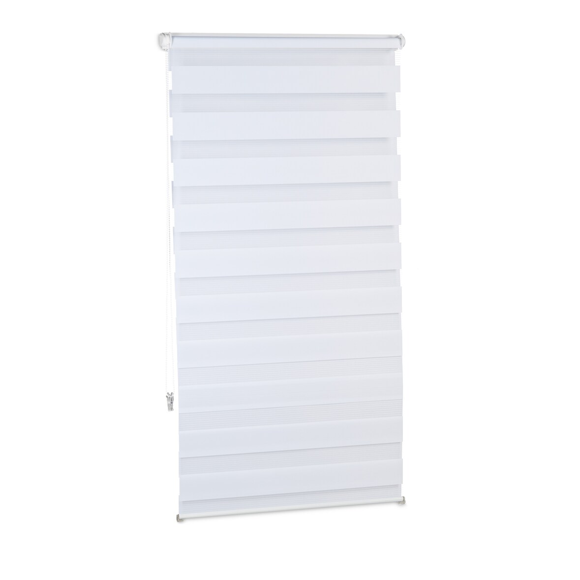 Relaxdays Doppelrollo Klemmfix ohne bohren, Seitenzugrollo mit Streifen, Duo-Rollo für Fenster, Stoff 66x156 cm, weiß