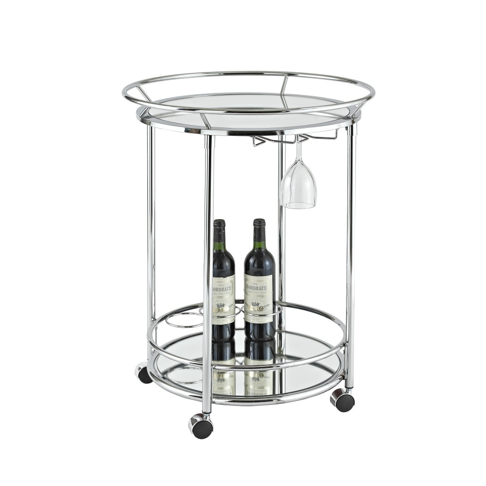 Desserte roulante ronde inox/miroir d.57cm