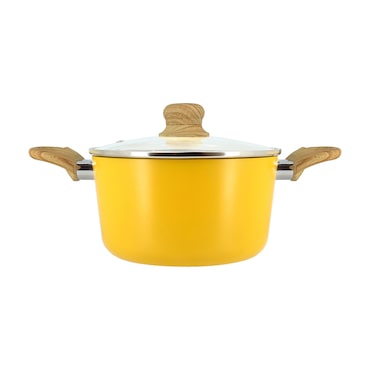 MENASTYL Set Colorama Safran 7 Pièces – Poêles, Casseroles, Faitout Aluminium Anti-Adhésif Céramique, Tous Feux Induction