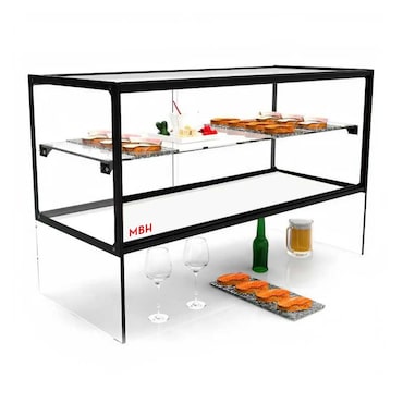 MBH - Vetrina espositiva neutra zeppelin professionale 92 cm 2 ripiani vetri dritti. Espositore neutro con LED da banco porta brioches.
