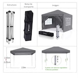 thumbnail of Carpa Plegable 3x3m Gris - 4 Paredes Desmontables - Oxford 210D Silver Impermeable - Estructura Acero - Bolsa y Anclajes Mercados