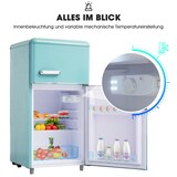 thumbnail of Retro Kühlschrank 46x45x91 Cyan 72L Volumen, 21L Gefrierfach, 51L Kühlbereich, LED-Beleuchtung, Verstellbare Regale