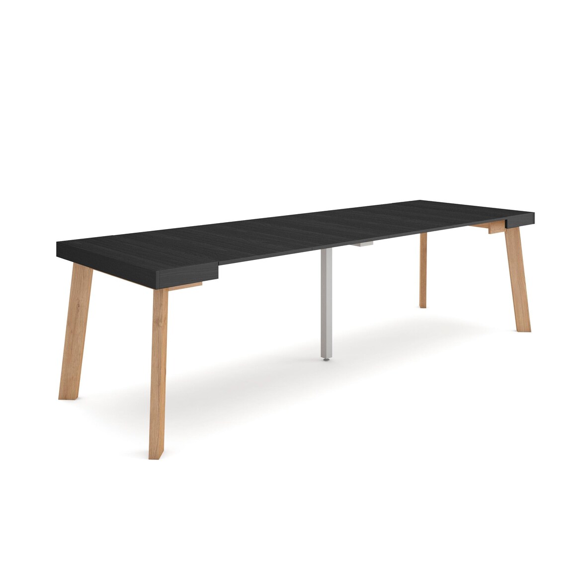Ausziehbarer Konsolentisch, 262x90x73cm, Für 12 Personen, Holzbeine, Moderner Stil, Schwarz _ 358_49