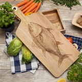 thumbnail of Schneidebrett Vesperbrett mit Fischmotiv Mangoholz Holzbrett 58cm natur
