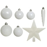 thumbnail of Weihnachtskugeln mit Stern Baumspitze Christbaumkugeln bruchfest weiß 33er Set
