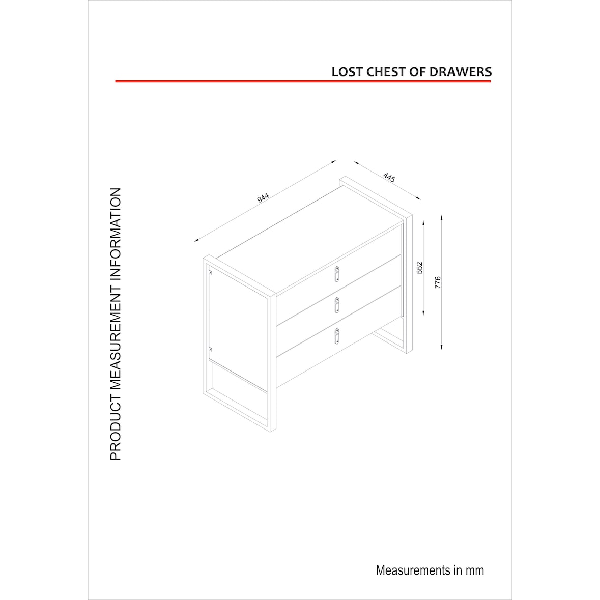 Kommode Sideboard mit 3 Schubladen Lost Metallfüße Walnuss