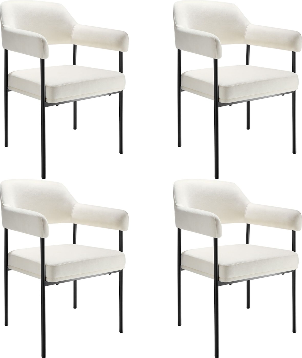 tectake Armlehnstuhl Doé, gepolstert, Stahlbeine  - 4er Set Samtoptik off-white