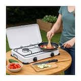 thumbnail of Réchaud à gaz 2 feux 3200W Brûleurs fonte amovibles Couvercle Plaque de cuisson Gaz Butane ou Propane GOLD