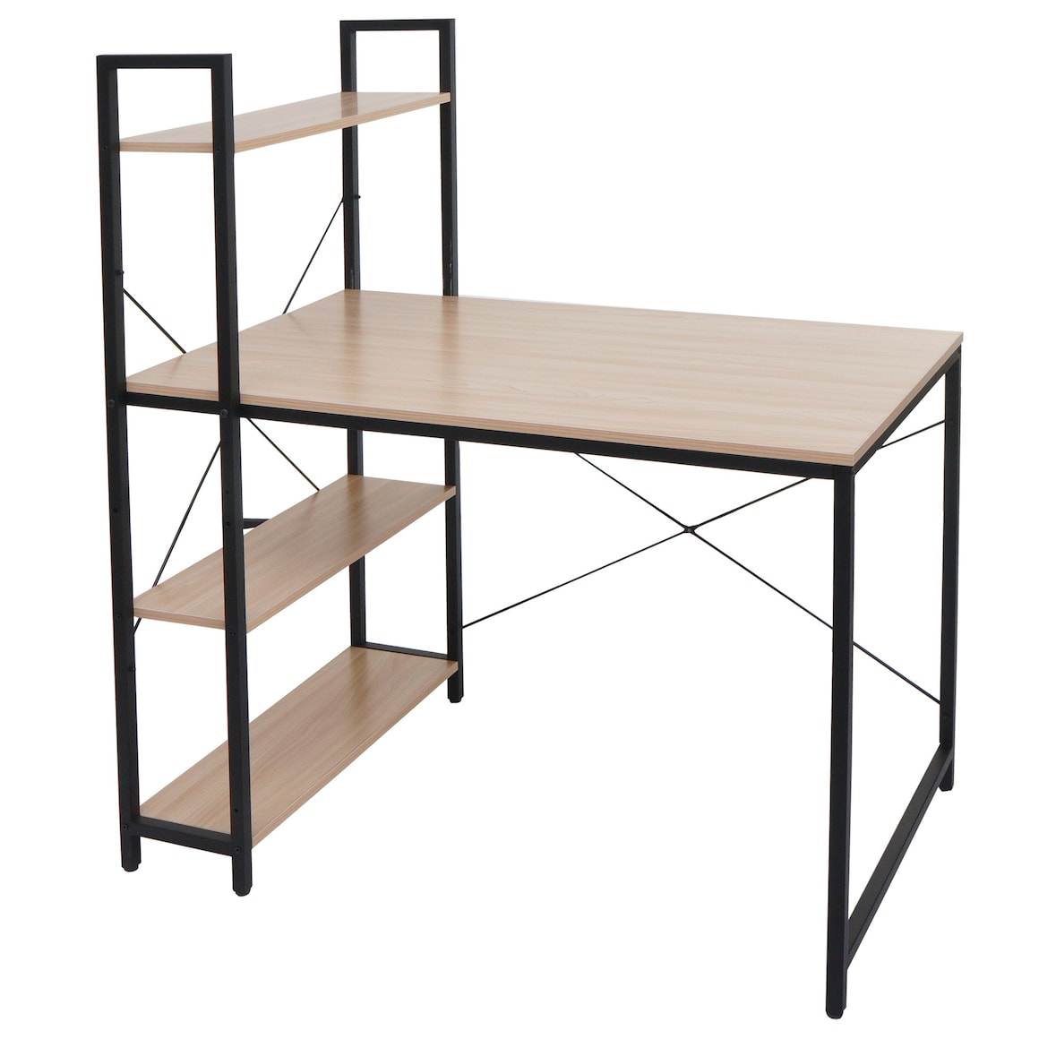 Schreibtisch mit Regal HWC-K81, Laptoptisch Bürotisch Arbeitstisch, 100x60cm Metall Holz ~ natur