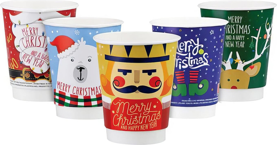 50x Pappbecher Heißgetränkebecher doppelwandig WEIHNACHTSMIX 200ml (max 270ml)