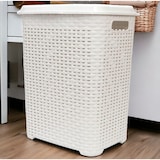 thumbnail of Cesto de roupa suja I Put Everything Cesto de vime de plástico para roupa suja efeito rattan (branco)
