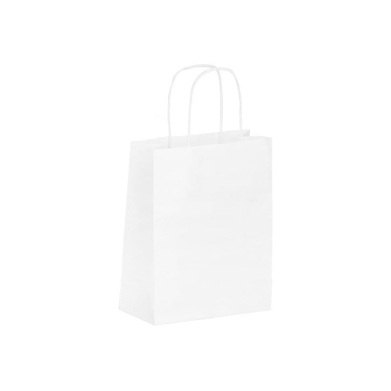 Boutique-Tüte aus weißem Kraftpapier mit verdrehten Griffen 18 + 8 x 22 cm je 300 - Gimex
