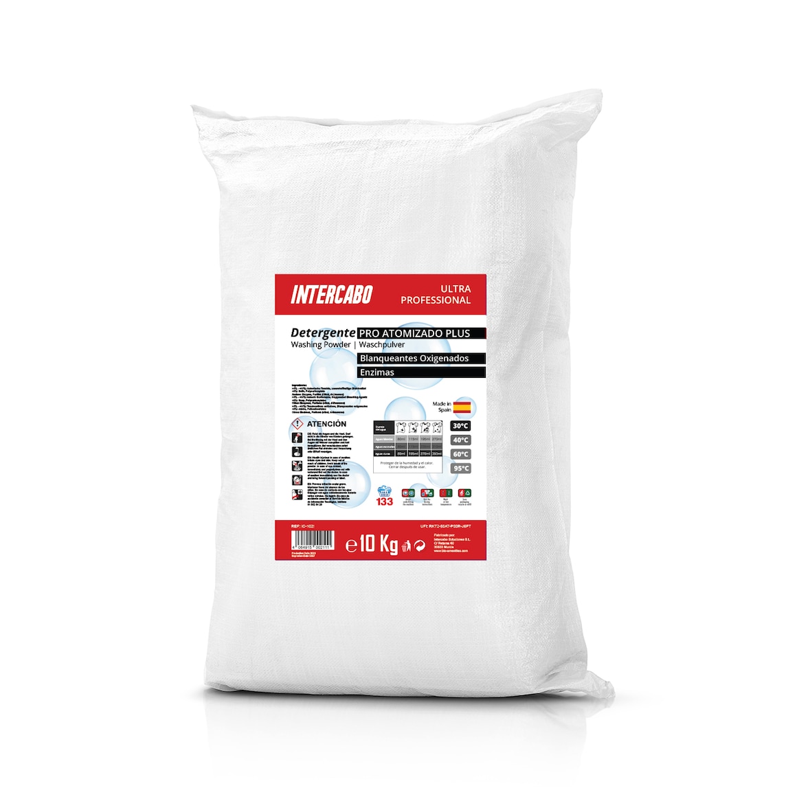 Detergente en polvo atomizado con oxígeno activo y enzimas para lavadora | Para ropa blanca y de color | Calidad extra para profesionales | 10 Kg