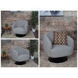 thumbnail of Lounge-Sessel HWC-J76, Cocktailsessel Sessel drehbar, Bouclé Stoff Metall ~ hellgrau