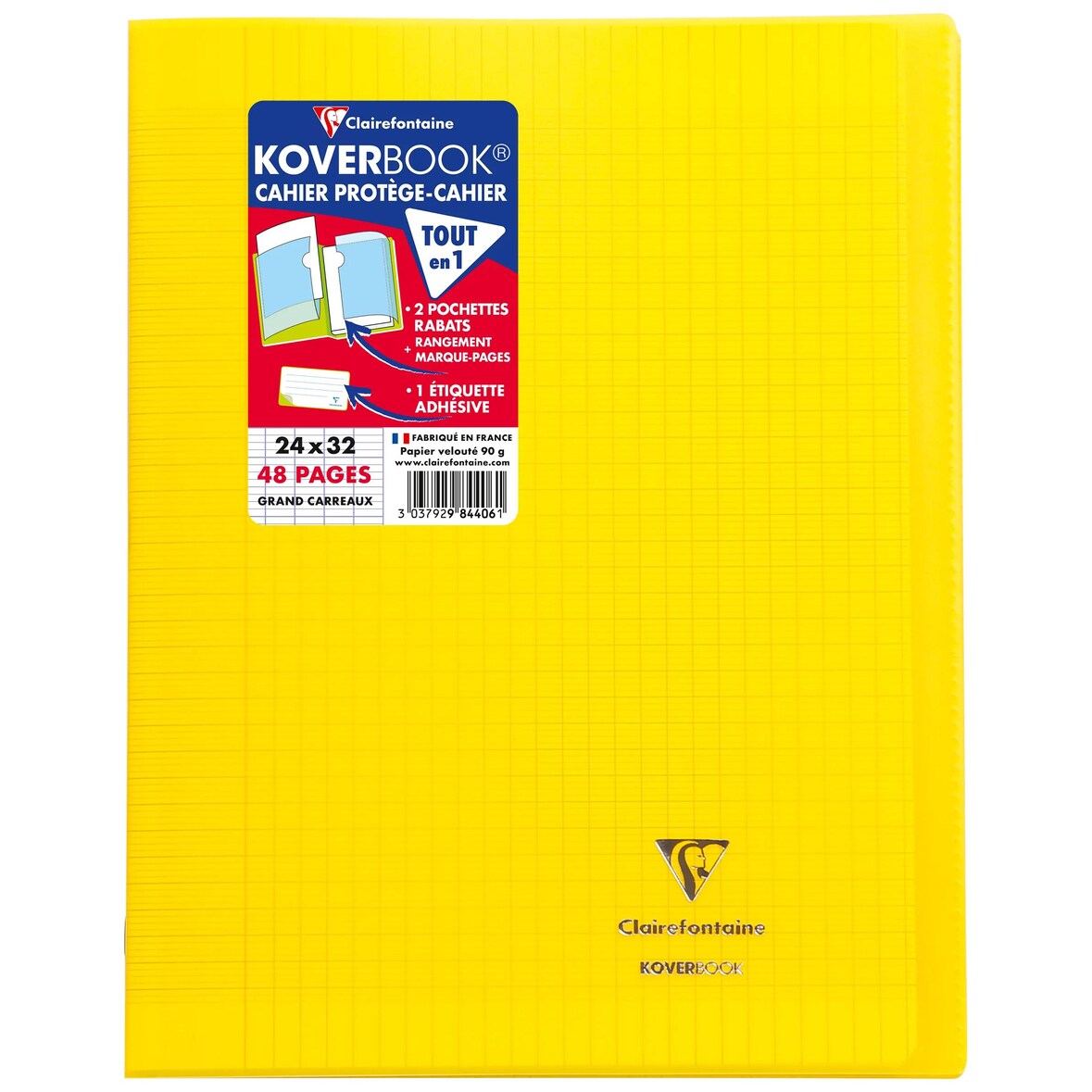 Clairefontaine 10x Koverbook, Heft 24x32 cm, 24 Blatt 90g, französische Lineatur Seyès, Einband aus transparentem Polypropylen - Gelb 984406C