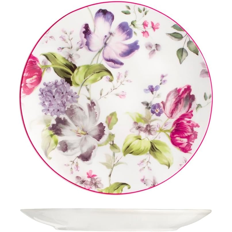 H&H Set 12 Piatti Frutta Madam, in Porcellana, Multicolore, 20cm