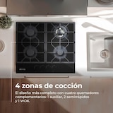 thumbnail of Placa de Gas EVVO V70 Glass, 4 quemadores con Wok, Encimera de cristal templado, Gas Natural/Butano