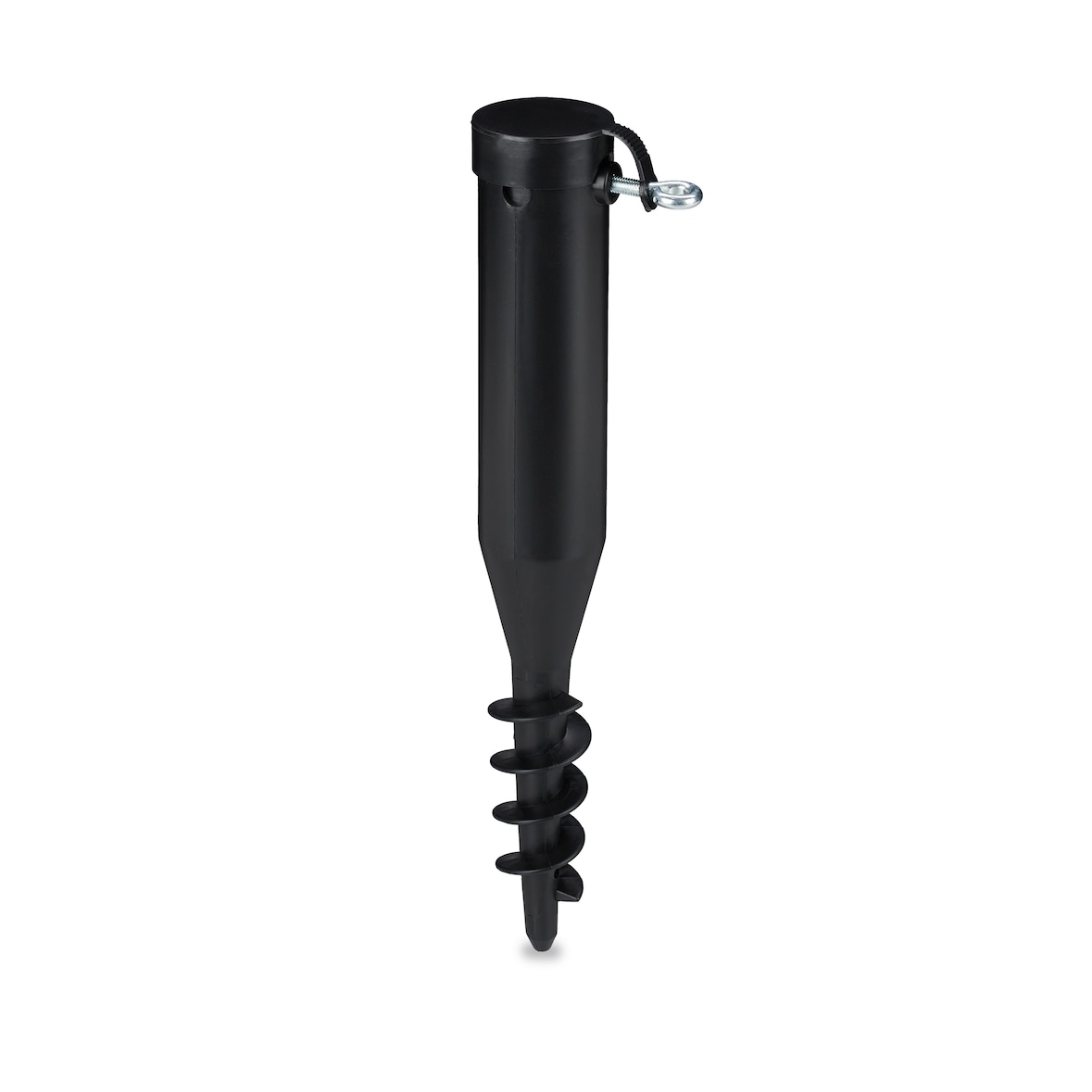 Relaxdays Bodenhülse Sonnenschirm, Bodendübel zum Eindrehen, Adapter 40-52 mm, Kunststoff, Sonnenschirm Bohrer, schwarz