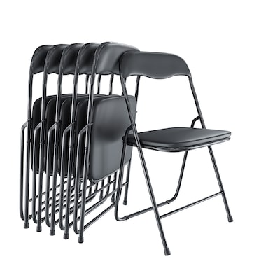 Set da 6 Sedia Pieghevole Slim in Metallo Sedie Salvaspazio Ufficio Casa Campeggio Salotto Cucina Ecopelle Comoda Seduta Imbottita 78x44x44 cm Nero
