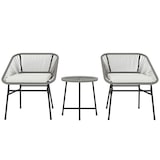 thumbnail of Balkonmöbel Set 63x65x76 cm Rattan Dunkelgrau 3 teilig mit 2 Stühlen und rundem Tisch mit Glasplatte wetterfest UV beständig verstellbare Fußpads