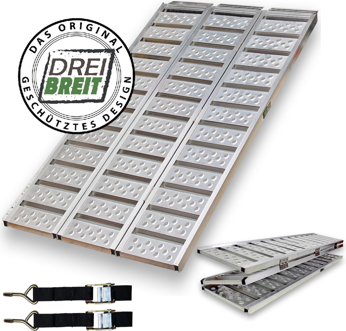 DREIBREIT by TRUTZHOLM Alu Auffahrrampe 175 cm 2-fach klappbar Tragkraft 1020kg gelocht Verladerampe