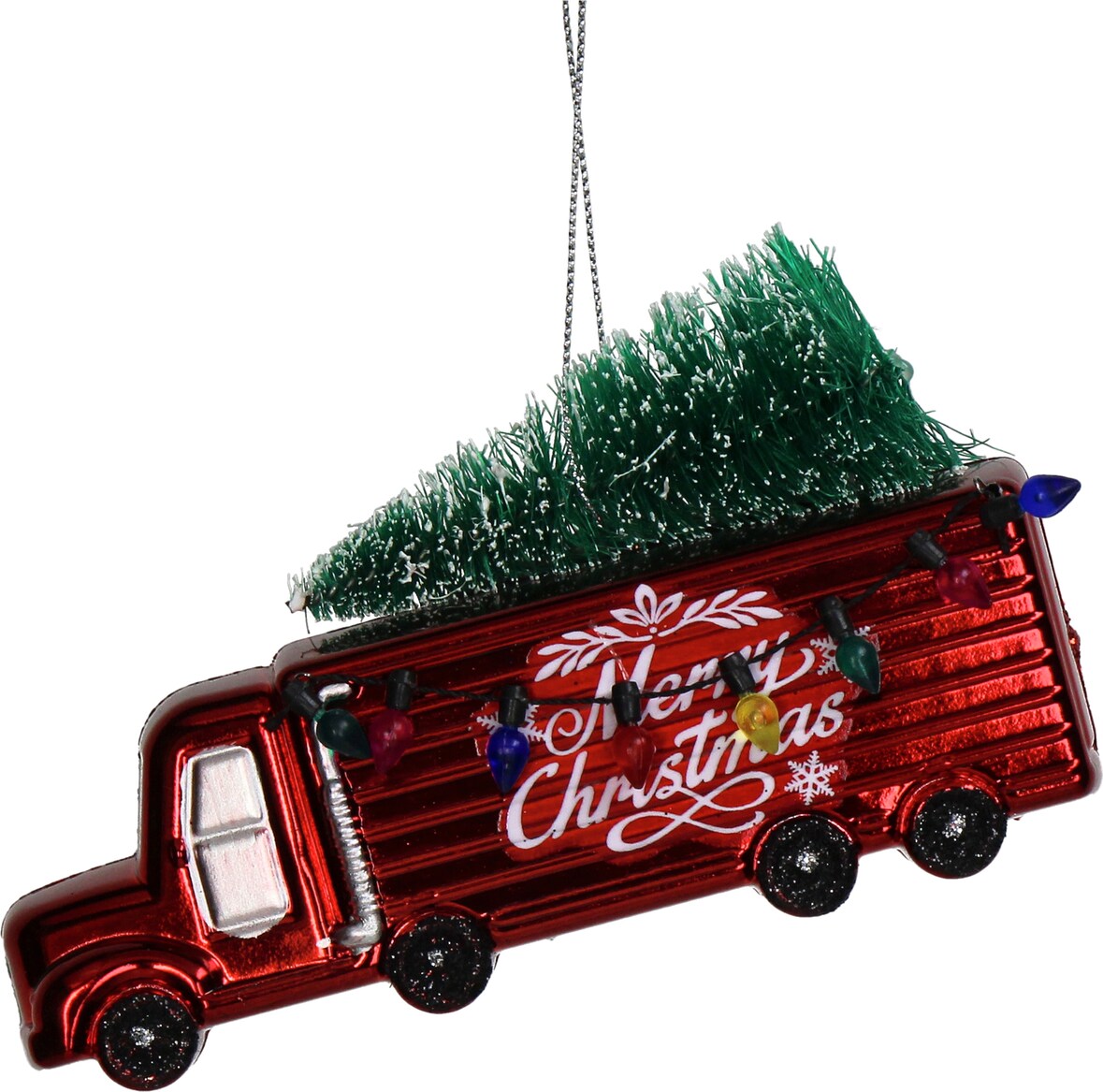 Christbaumschmuck Kunststoff 13,3cm Weihnachtstruck Figur Handbemalt & mit Glitzer Weihnachtsbaum Anhänger Weihnachten Weihnachtsbaumschmuck Lkw Rot